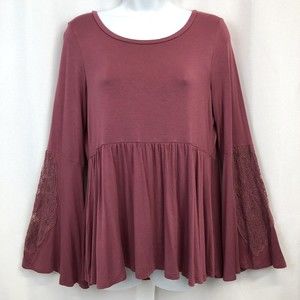 American Eagle Soft & Sexy Womens Med Coral Lace Bell Sleeve Tunic Top Blouse